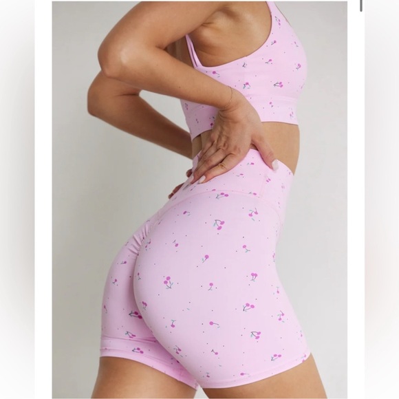 Astoria Activewear Pants - Astoria Luxe Blossom shorts + Sports bra 2 PC Set Cherry Polka Dots Sz XS